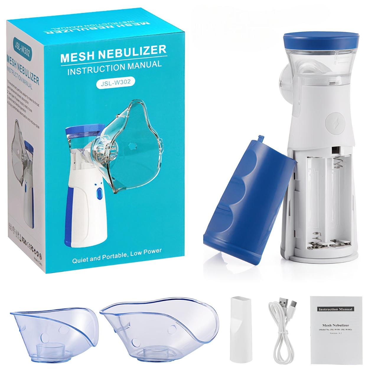 Nebulizzatore Portatile Mesh | Silenzioso, Ricaricabile USB, Nebbia Ultra Fine, Maschere Incluse