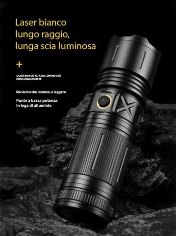 Torcia Led Ricaricabile Super Luminosa, Torcia Led Alta Potenza 100000 Lumen, Con Illuminazione Zoomable Impermeabile, Funzione Powerbank (5000mA Batteria Inclusa)