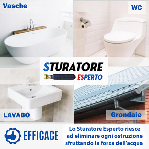 Sturatore Experto® – Ökologischer Hochdruck-Abflussreiniger, einfach und schnell, für Waschbecken, Wannen, Toiletten, Wannen, Dachrinnen, Abflüsse (32–80 mm)