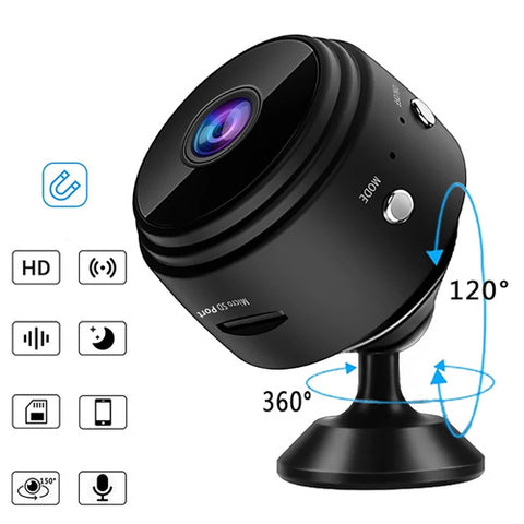 A9 Mini 1080p kabellose WLAN-Videokamera mit wiederaufladbarem Akku, Bewegungserkennung, Nachtsicht, magnetisch, MicroSD-Steckplatz bis zu 64 GB