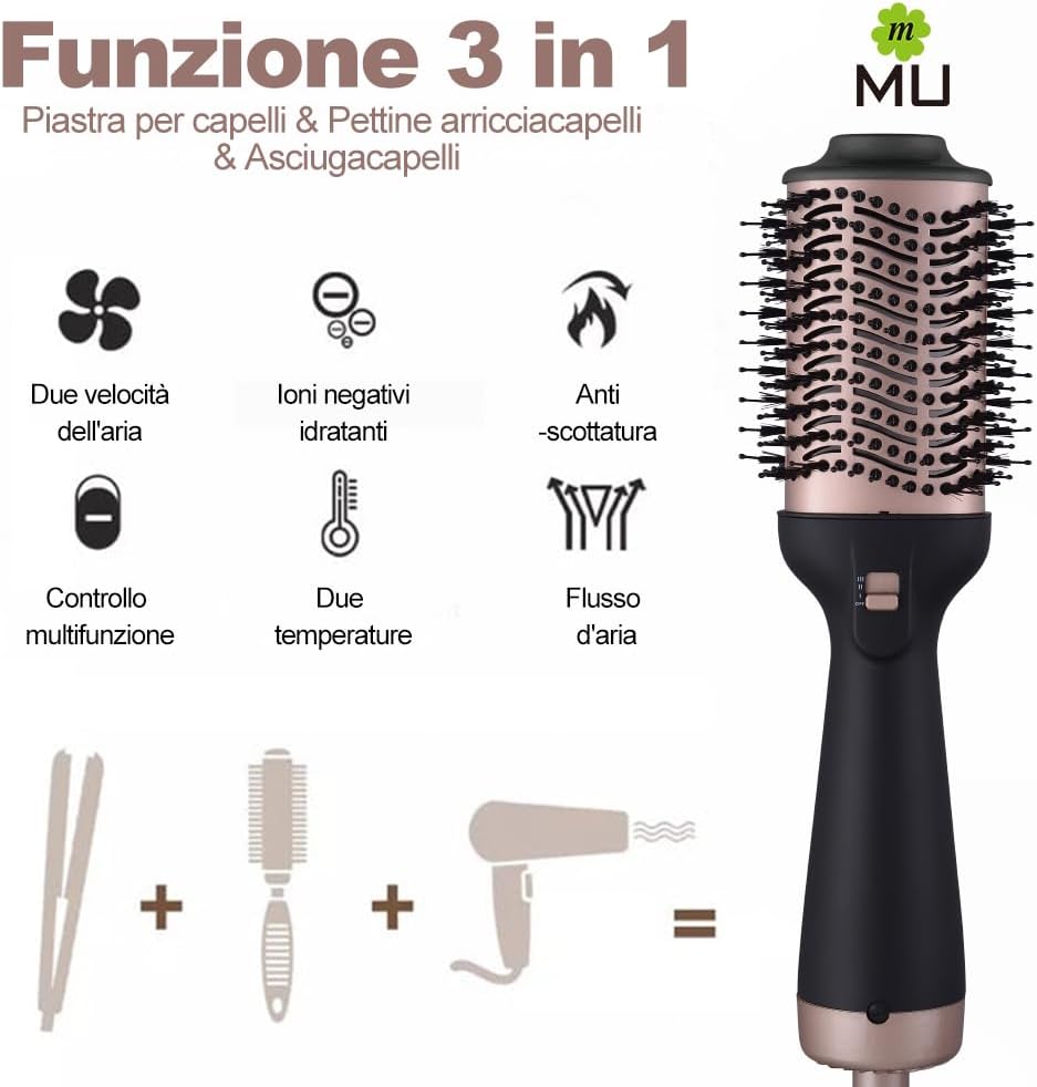 3 in 1 hairdryer brush, dries, straightens and volumizes hair