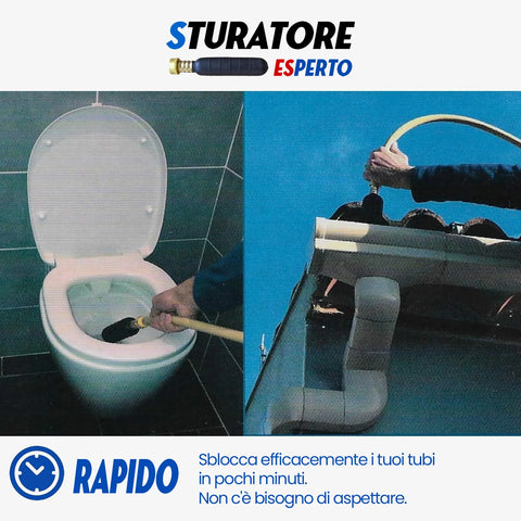 Sturatore Experto® – Ökologischer Hochdruck-Abflussreiniger, einfach und schnell, für Waschbecken, Wannen, Toiletten, Wannen, Dachrinnen, Abflüsse (32–80 mm)