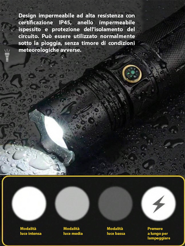 Torcia Led Ricaricabile Super Luminosa, Torcia Led Alta Potenza 100000 Lumen, Con Illuminazione Zoomable Impermeabile, Funzione Powerbank (5000mA Batteria Inclusa)