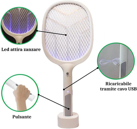 (2 Stück) – Wiederaufladbare elektrische Mückenschläger, 2-in-1-Insektenvernichter mit LED-Lampe