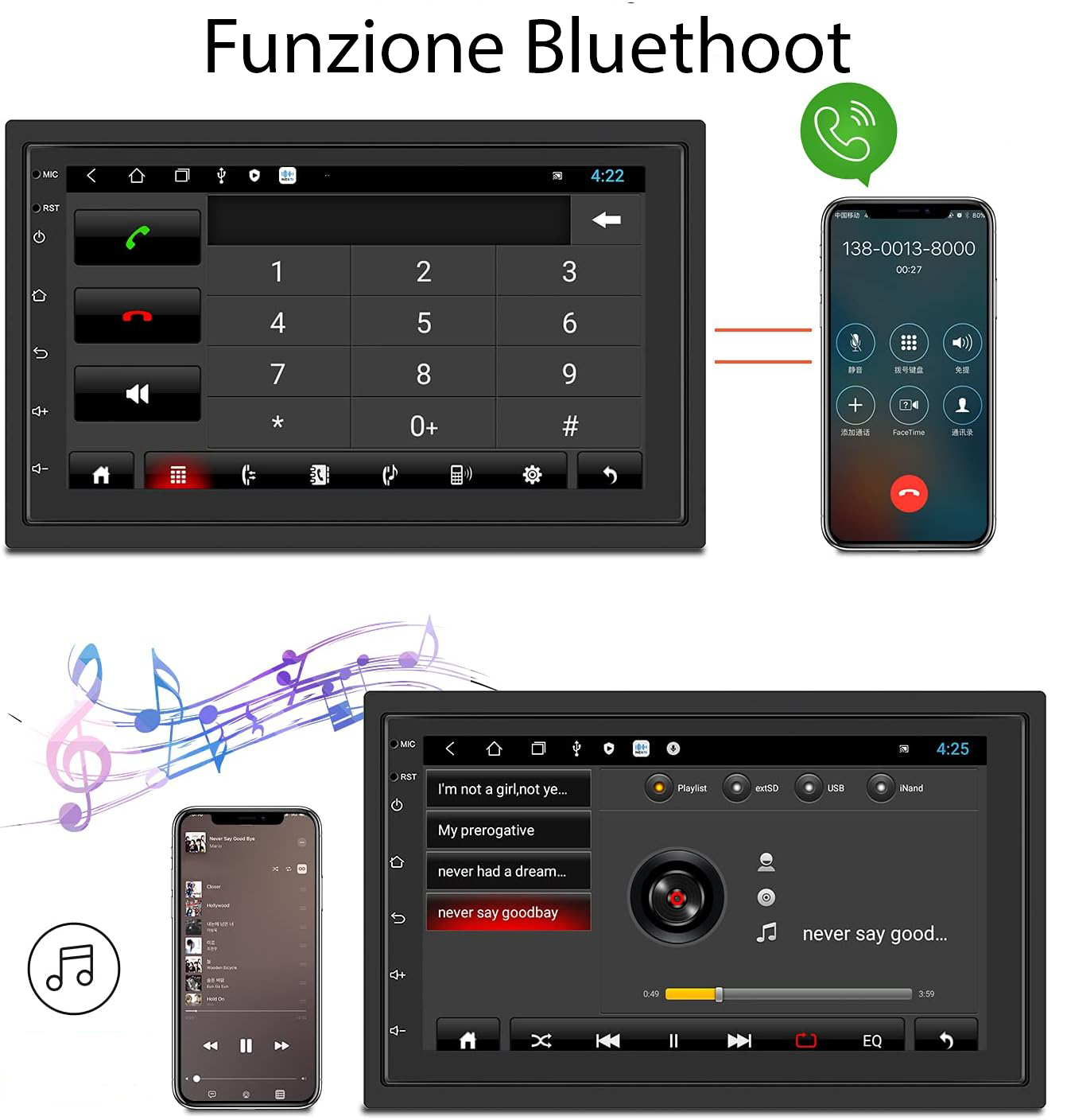 Autoradio 2 Din Con Bluetooth GPS/WiFi/FM 7" Touch Screen CarPlay - Android Auto