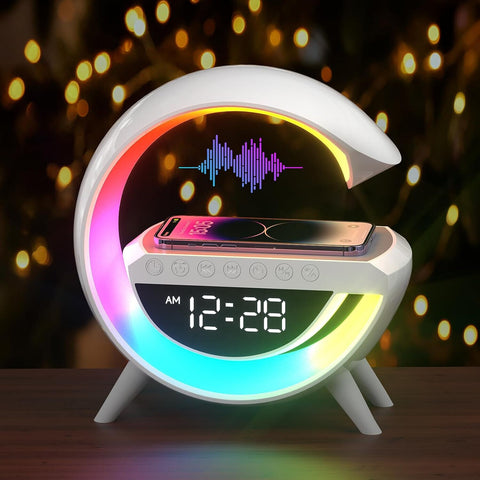 Bluetooth music speaker, wireless cell phone charger, clock and alarm clock