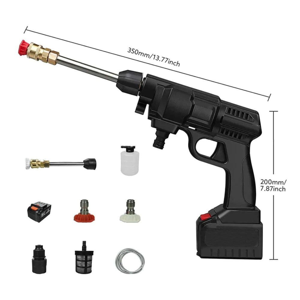 Pistola Idropulitrice a Batteria Portatile con Accessori, 2 Batterie Ricaricabili, Idropulitrice Lavaggio Auto, Giardino, Scale, Piscina, Mobili da esterno